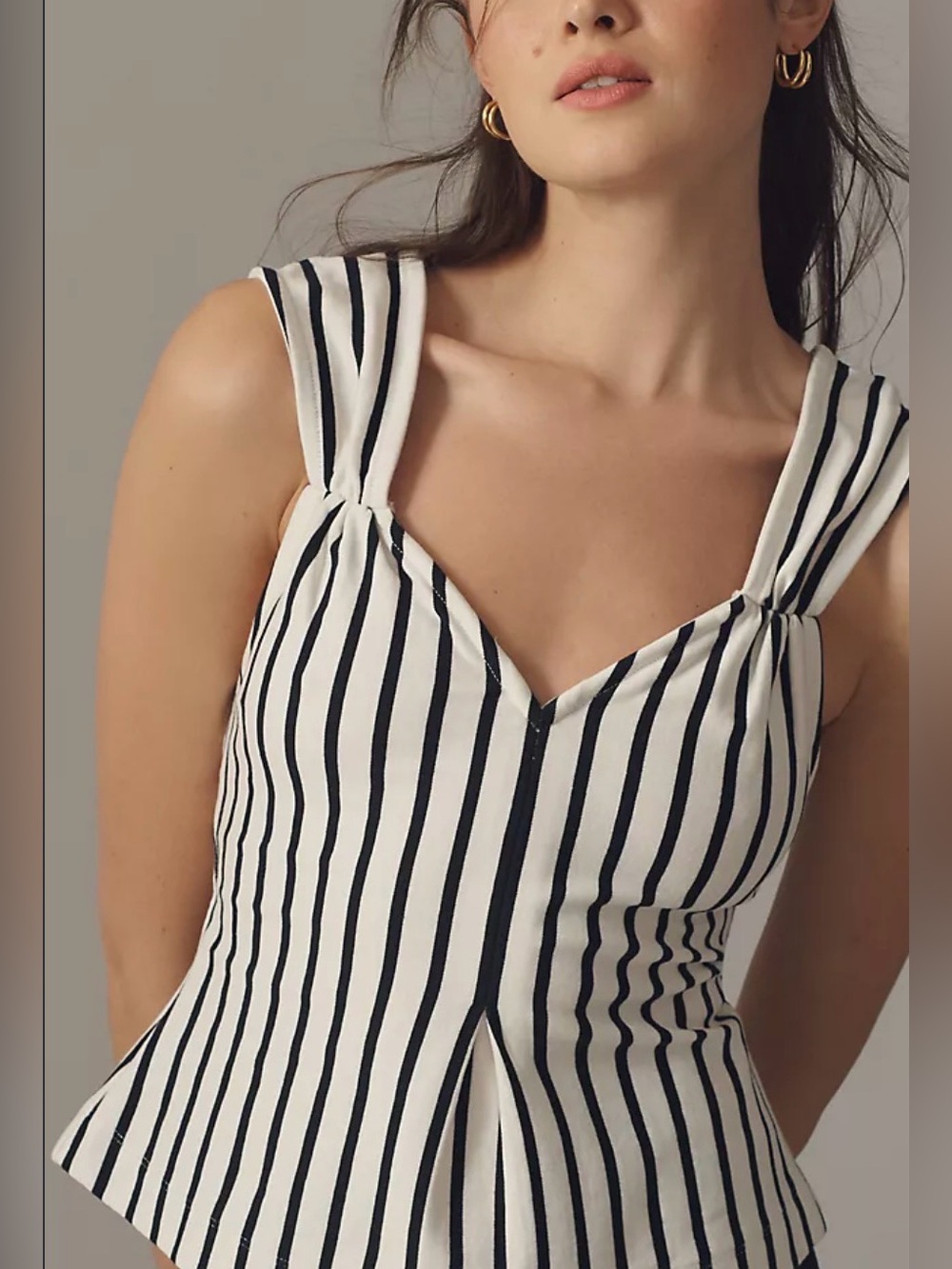 Maeve V-Neck Fit and Flare Tank in Black and White Stripes Size 1X